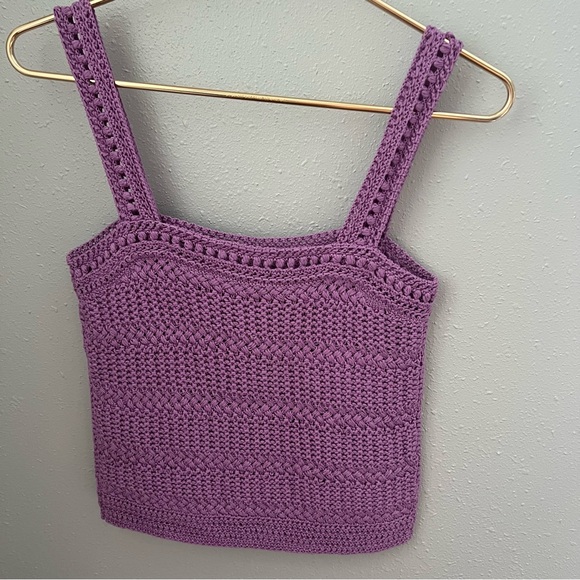 New Vince Womens Sweater XS Purple Cotton Crochet Knit Sleeveless Camisole Tank - Picture 4 of 9